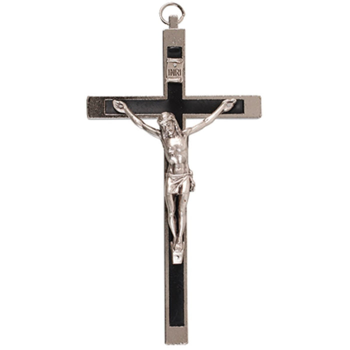 Metal Crucifix With Black Inlay, Size 6 Inches / 15cm High