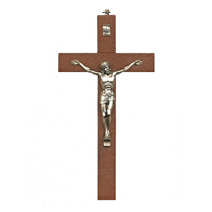 Mahogany Wood Crucifix With Metal Figure 25cm / 10 Inches High