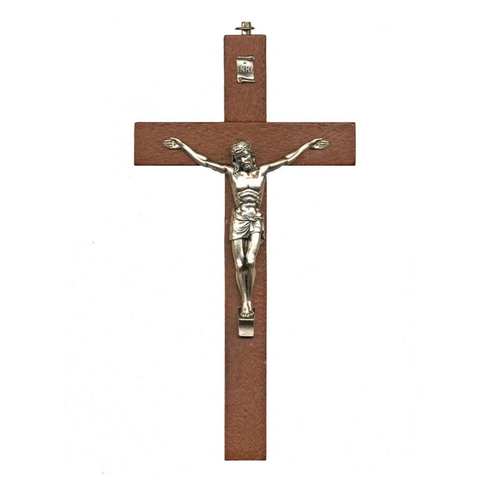Mahogany Wood Crucifix With Metal Figure 10 Inches High