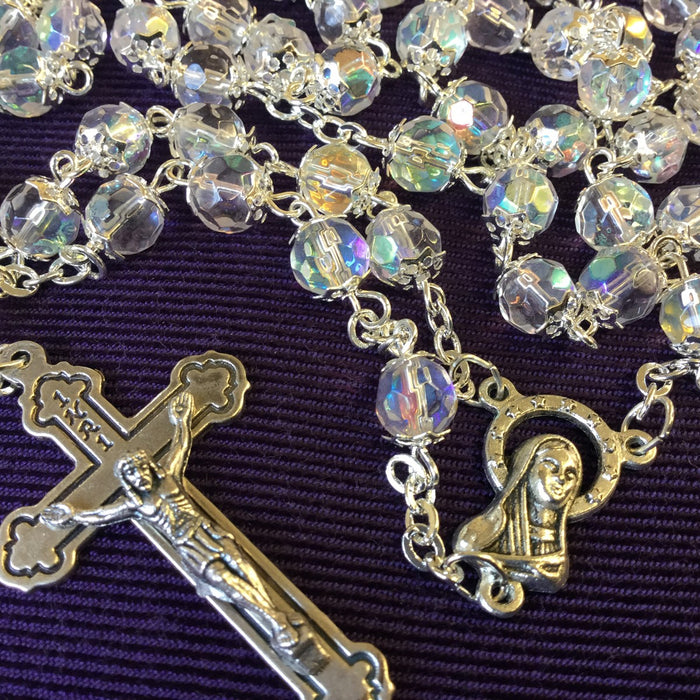 Crystal Coloured Glass Rosary, Individually Capped 5mm Beads