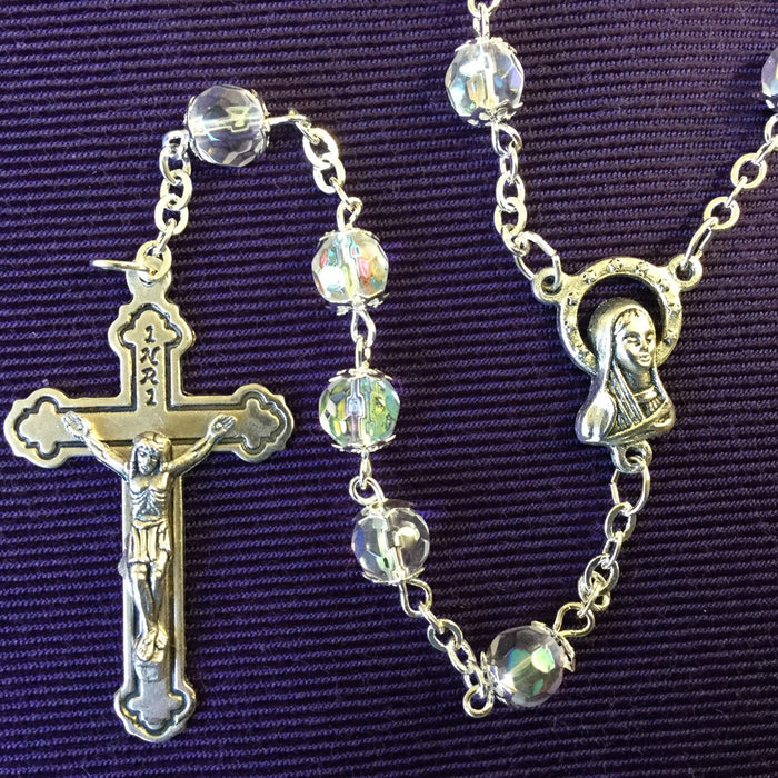 Crystal Coloured Glass Rosary, Individually Capped 5mm Beads