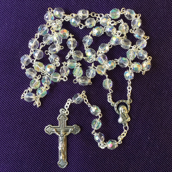 Crystal Coloured Glass Rosary, Individually Capped 5mm Beads