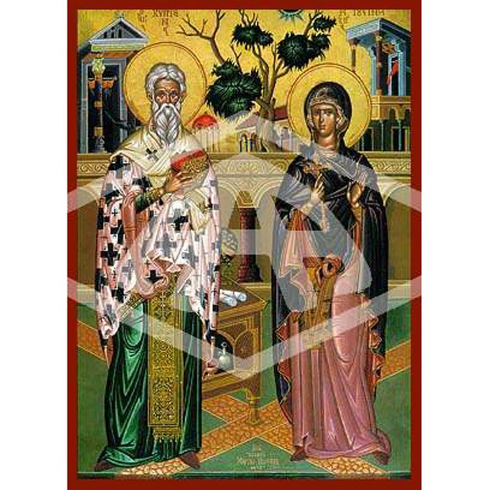 Cyprian And Justina, Mounted Icon Print Size: 20cm x 26cm