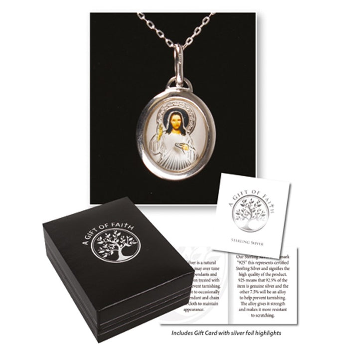 Divine Mercy Sterling Silver Pendant With 18 Inch Chain