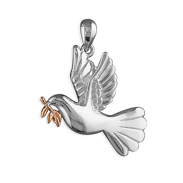 Dove Of Peace, Two Tone Sterling Silver Gold Plated Pendant 20mm