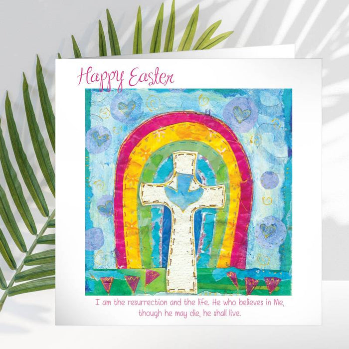 Easter Greetings Cards Pack of 5 Easter Rainbow, With Bible Verse John 11:25