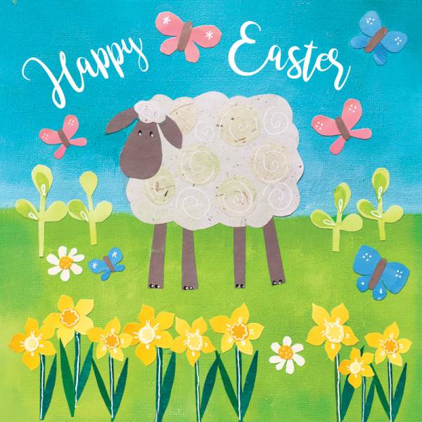 Easter Greetings Cards Pack of 5 Easter Sheep, With Bible Verse On the Inside 1 John 4:10