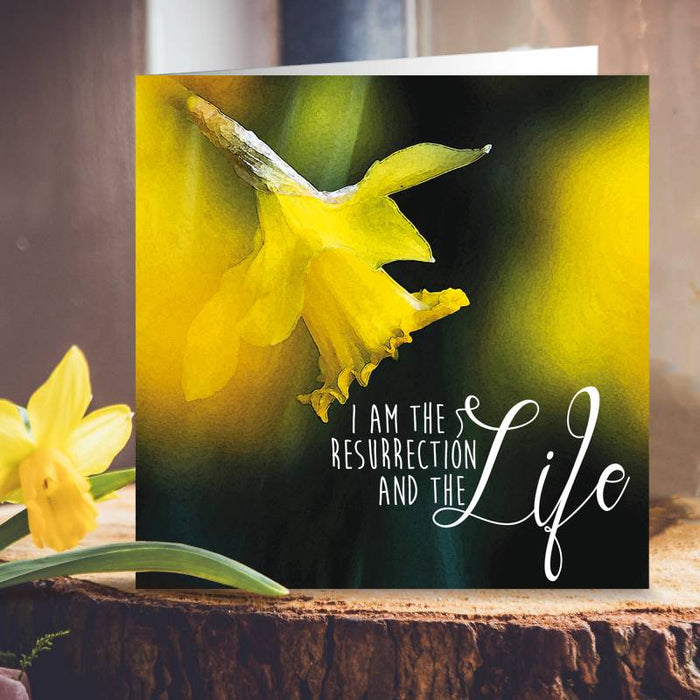 Easter Greetings Cards Pack of 5, I Am The Resurrection And The Life, With Bible Verse On the Inside John 11:25