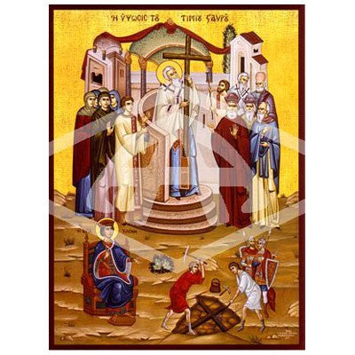 Elevation of the Precious Cross, Mounted Icon Print Size 20cm x 26cm