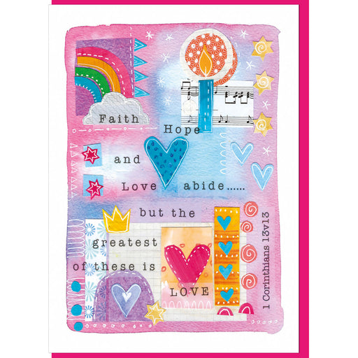 Words of Encouragement Christian Bible Cards,  Faith, Hope & Love, 1 Corinthians 13:13 Greetings Card