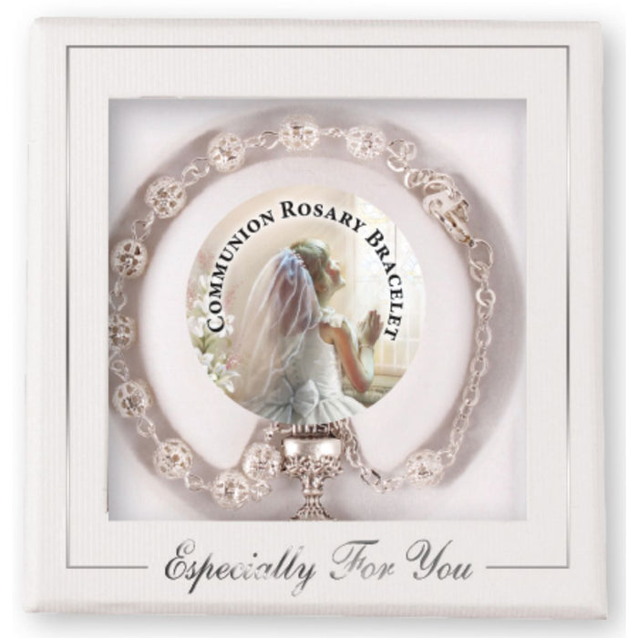 First Holy Communion Rosary Bracelet, Especially For You Silver