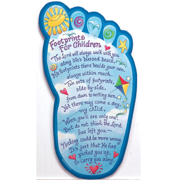 Footprints For Children, Wooden Prayer Plaque 37cm / 14.5 Inches High