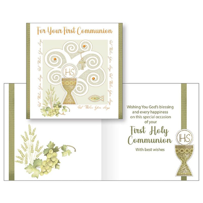 For Your First Communion, God Bless You Always Handcrafted Gold Embossed Greetings Card