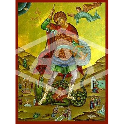 George The Great Martyr & Scenes From His Life, Mounted Icon Print Size: 20cm x 26cm