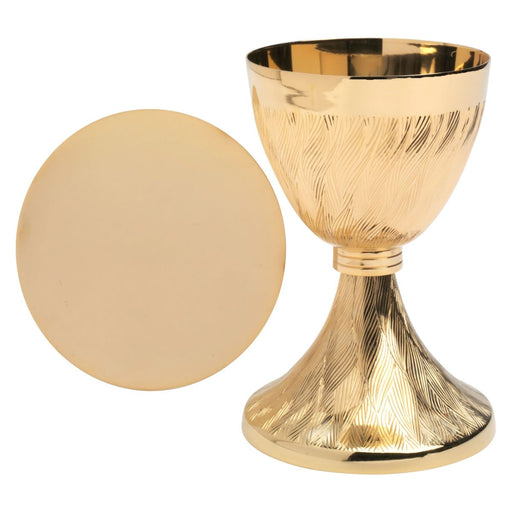 Church Supplies, Church Chalice and Paten Gold Plated Engraved Foliage Finish 16cm High, Chalice Holds 12fl oz