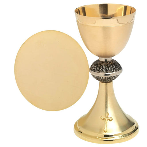 Church Supplies, Chalice and Paten With Silver Knop Gold Plated Satin Finish 20cm High