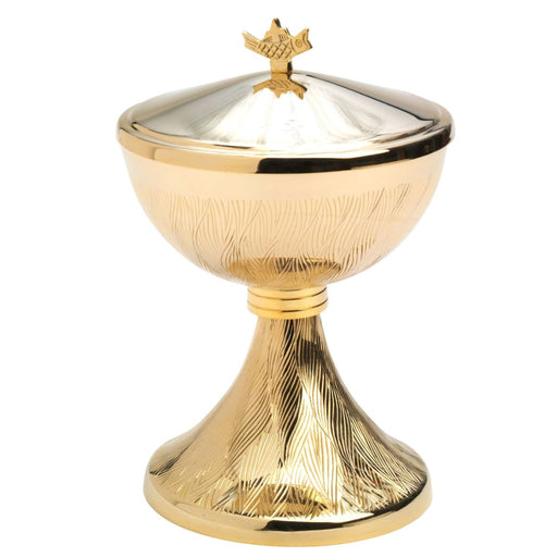 Church Supplies, Church Ciborium Gold Plated Engraved Foliage Finish 17cm high, holds 120 peoples hosts