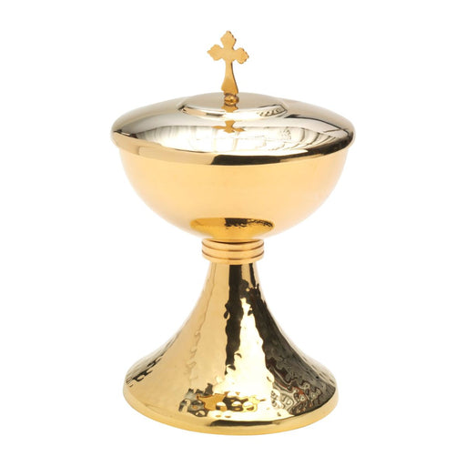 Church Supplies, Church Ciborium Hammered Finish Base Gold Plated 19.5cm High, Holds 150 Peoples Hosts