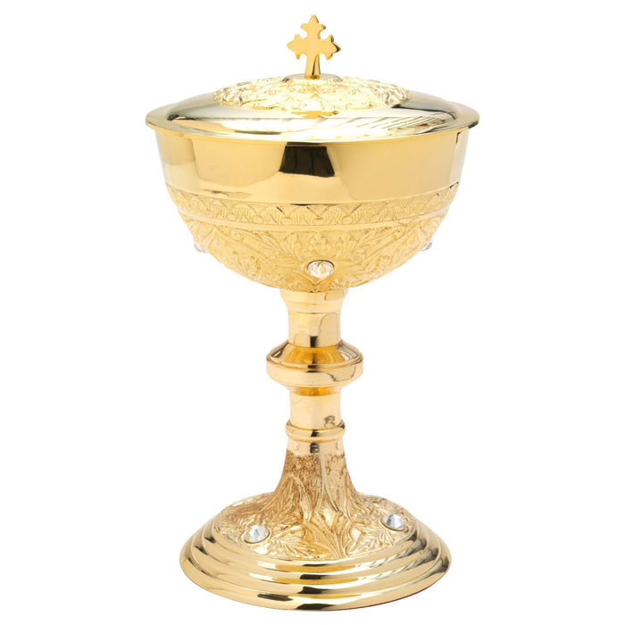 Church Supplies, Ciborium Gold Plated 25cm High, Set with Semi Precious Crystal Stones, Holds 200 Plus Peoples Hosts