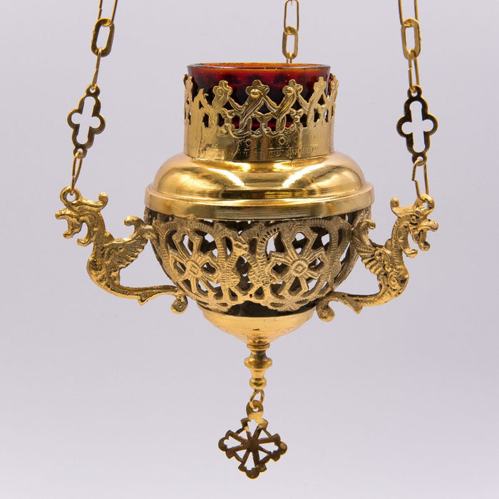 Hanging Vigil Sanctuary Lamp, Gold Plated Open Lattice Design