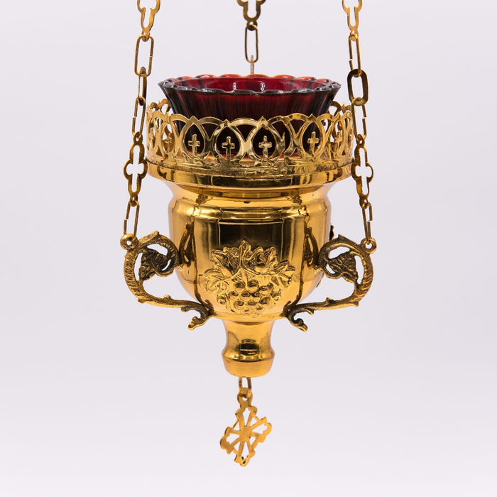 Hanging Vigil Sanctuary Lamp, Gold Plated Open Lattice and Grape Design ONLY 1 X LAMP AVAILABLE