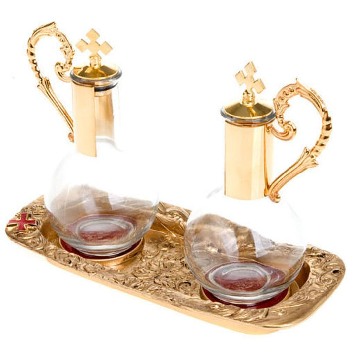 Gold Plated Pewter Cruet Set With Magnetic Tray