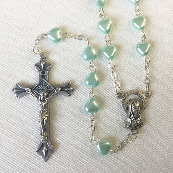 Green Blue, Heart Shaped Rosary Beads