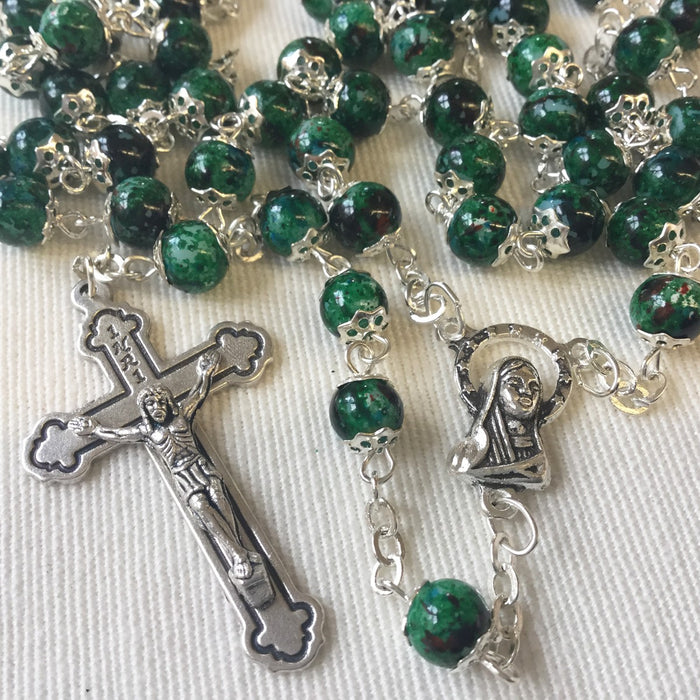 Green Glass Rosary 6mm Beads