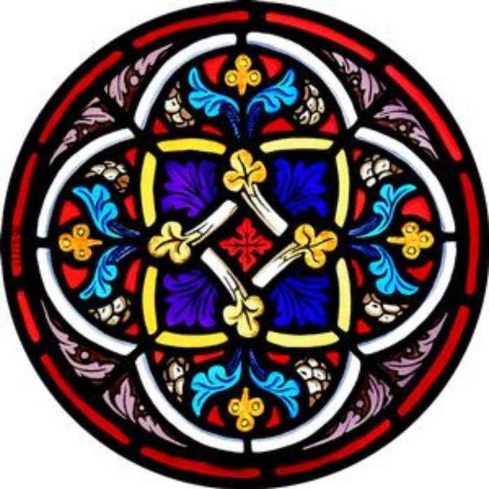 Cathedral Stained Glass, Grisaille Motif Bywell Church, Stained Glass Window Transfer 13.5cm Diameter