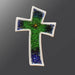 Contempoary Christian Ceramics, Handmade Curved Design, Blue Glass Glazed Ceramic Cross 17.5cm - 6.75 Inches High