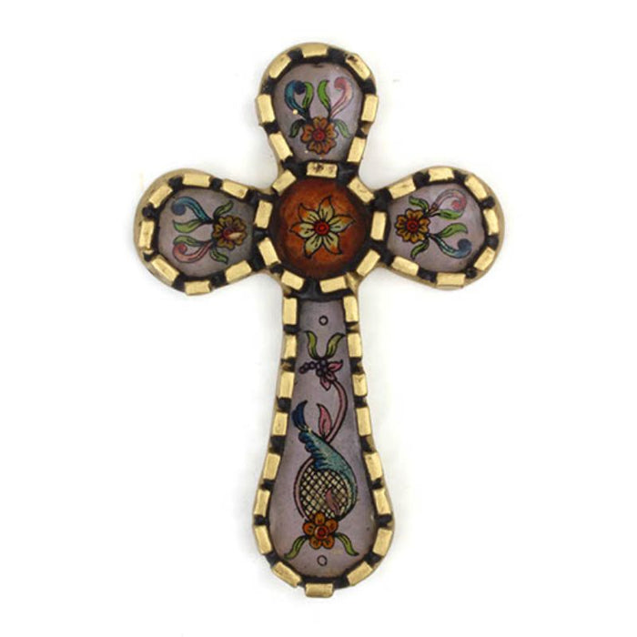 Handpainted Wooden Folk Art Cross, Handmade In Peru 17cm / 6.75 Inches High