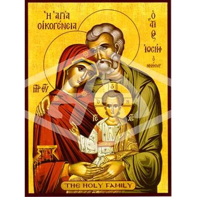 Holy Family, Mounted Icon Print Size 20cm x 26cm Traditional Design