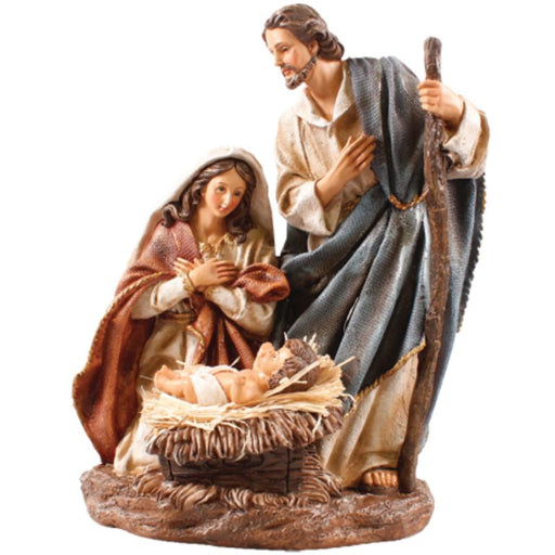 Christmas Crib Figures, Holy Family Nativity Crib Figures, Hand Painted With Simulated Fabric Robes 30cm - 12 Inches High Resin Cast