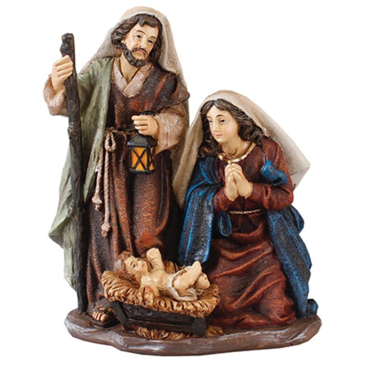 Christmas Crib Figures, Holy Family Nativity Crib Figures, Hand Painted With Antiqued Finish 13cm - 5 Inches High Resin Cast