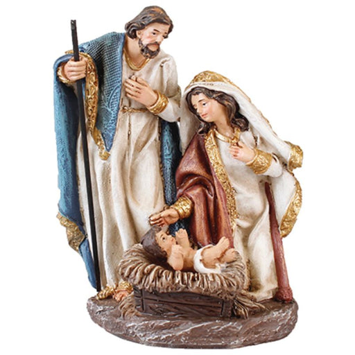 Christmas Crib Figure, Holy Family Nativity Crib Figures, Hand Painted With Simulated Fabric Robes 13cm - 5 Inches High Resin Cast