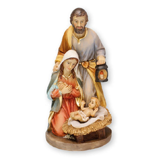 Christmas Crib Figures, Holy Family Nativity Crib Figures, Hand Painted With Moveable Baby Jesus 15cm - 6 Inches High Resin Cast