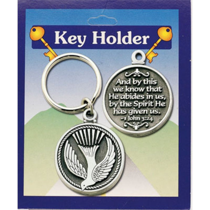 Holy Spirit Prayer Pewter Keyring, With Bible Verse 1 John 3:24