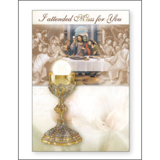 Catholic Mass Cards, I Attended Mass For You Greetings Card, Last Supper Design With Embossed Gold Foil