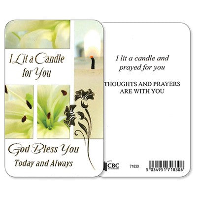 I Lit a Candle For You, Laminated Prayer Card