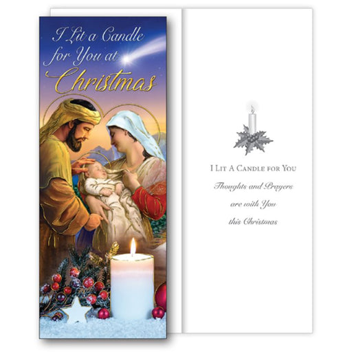 Christian Christmas Cards, I Lit A Candle For You At Christmas, Holy Family Candle Design Single Christmas Greetings Card