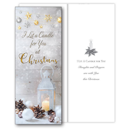 Christian Christmas Cards, I Lit A Candle For You At Christmas, Candle Lantern Design Single Christmas Greetings Card
