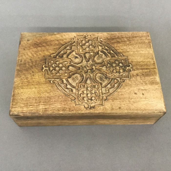Incense Box with Celtic Cross Carved Lid 10cm x 15.5cm