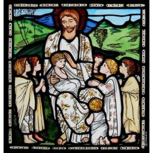 Church Stained Glass, Jesus and Children, St Martin's Church Brampton, Stained Glass Window Transfer 13.5cm High