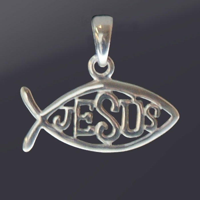 Christian Fish Ichthys Design, Sterling Silver Pendant 21mm Wide