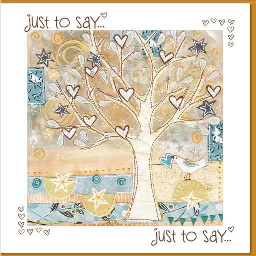 Christian Greetings Card, Just To Say , Tree & Hearts Design With Bible Verse
