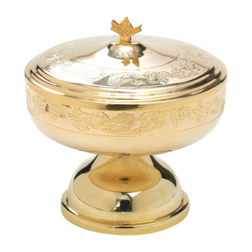 Large Capacity Church Ciborium Gold Plated With Engraved Grapevines and Wheatsheaf Design