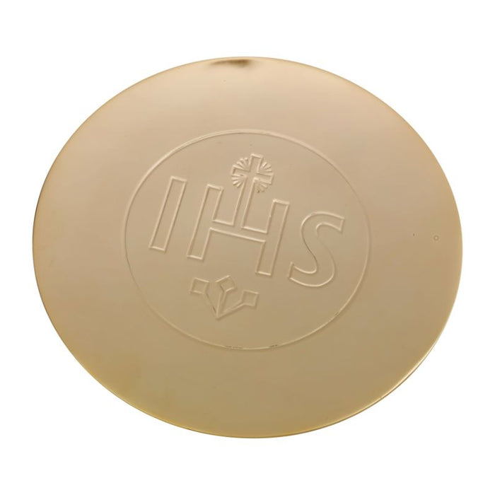 Large Gold Plated Paten, Engraved With I.H.S. Design 16cm / 6.25 Inches Diameter