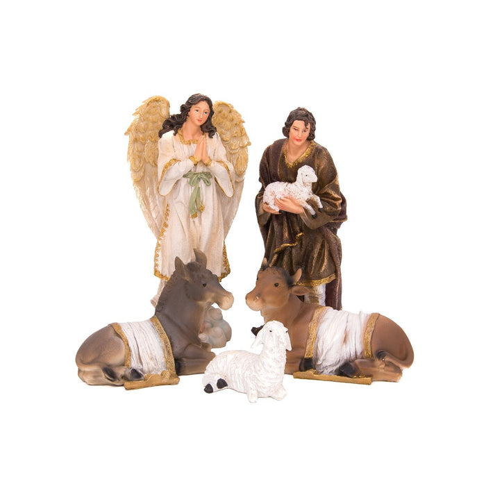 Nativity Crib Figures 30cm / 12 Inches High, Set of 11 Handpainted Textured Resin Figures With Gold Highlights