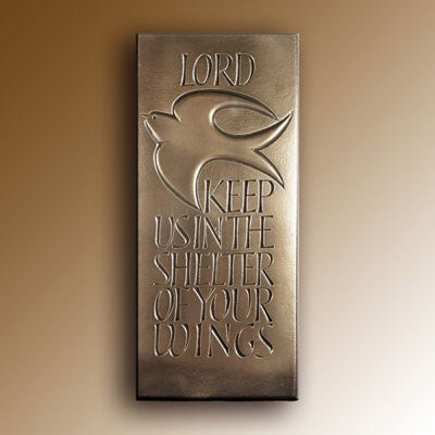 Christian Gifts, Lord Keep Us In The Shelter Of Your Wings 28cm High, Hand Cast Bronze Resin Plaque From The Wild Goose Studio