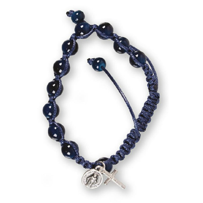 Macrame Rosary Bracelet, Blue Glass Beads